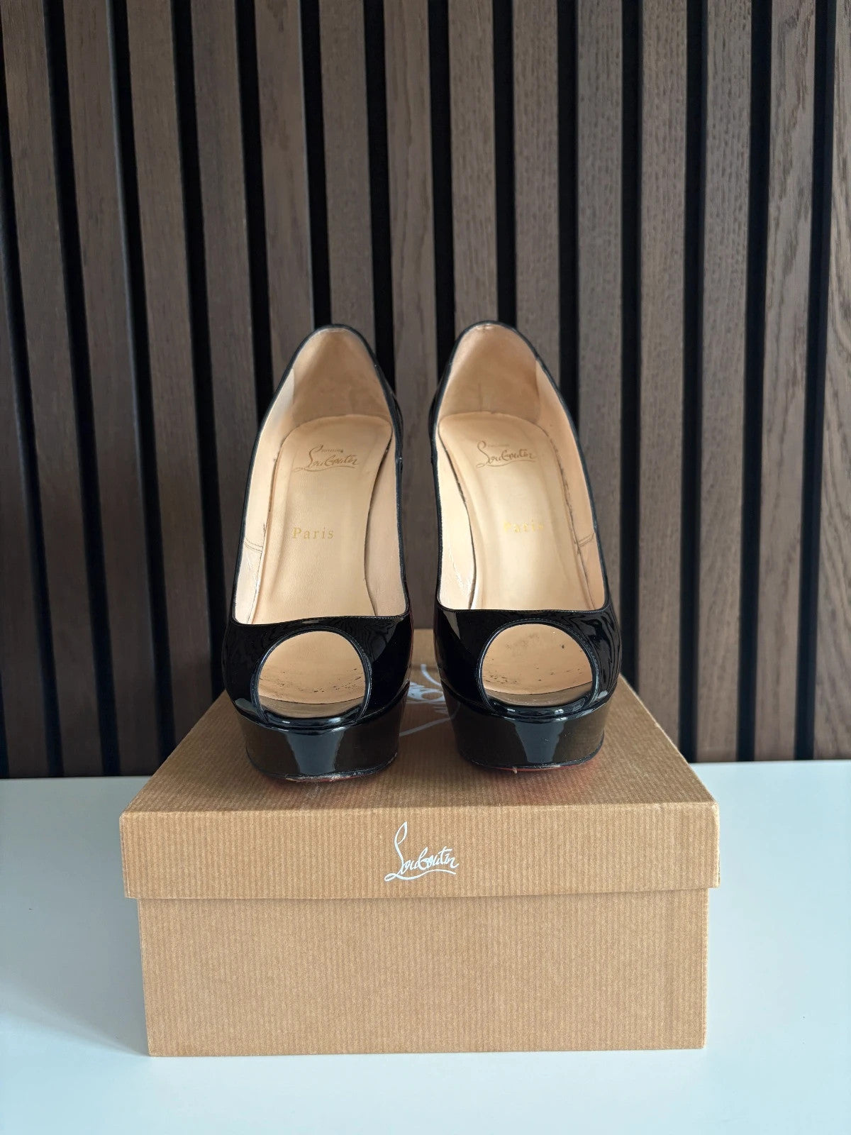 Christian Louboutin Banana Black (image 5) Christian Louboutin Banana 140 Black Patent Leather Prive Heels - heel and construction
