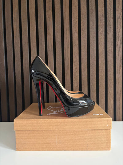 Christian Louboutin Banana 140 Black Patent Leather Prive Heels