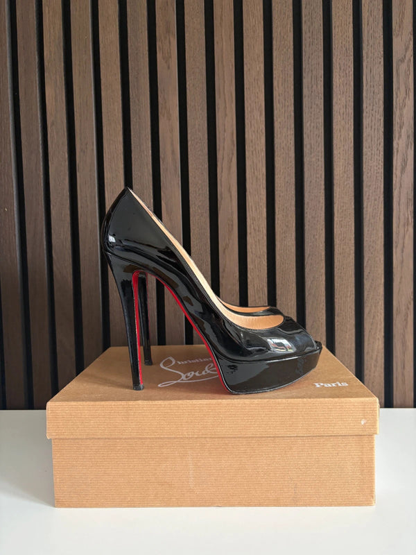 Christian Louboutin Banana 140 Black Patent Leather Prive Heels