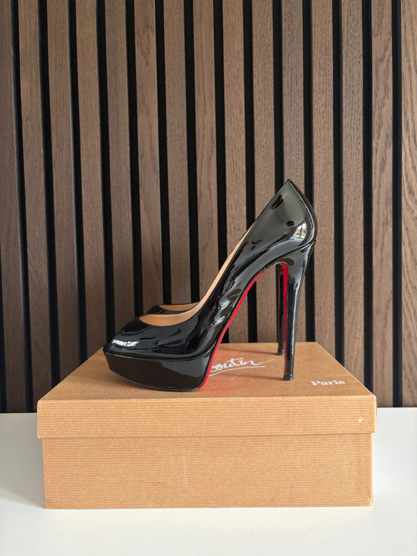 Christian Louboutin Banana 140 Black Patent Leather Prive Heels - Detail