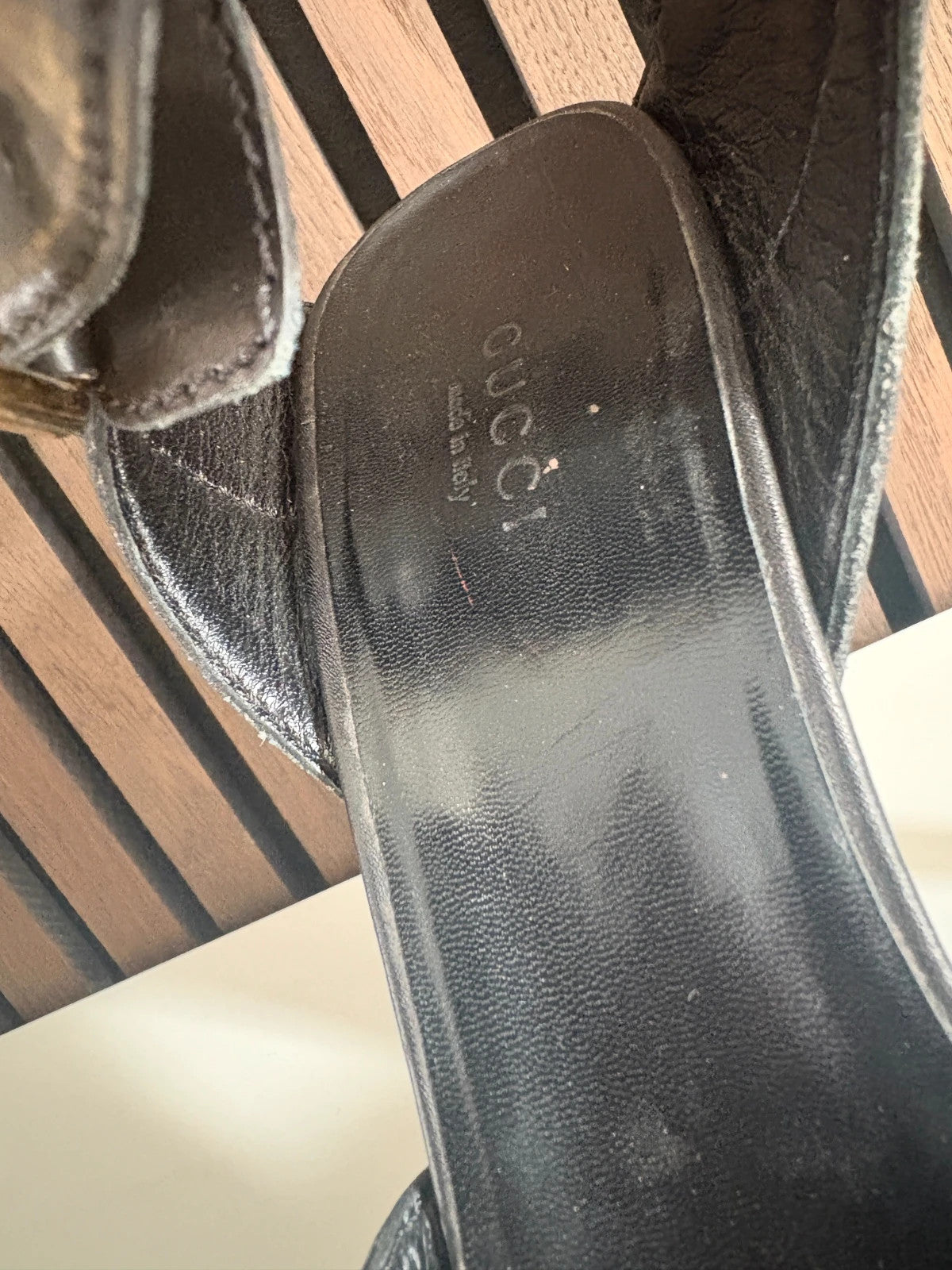 Gucci Gucci Black (image 4) Gucci Gucci Black Leather Platform Gladiator Sandals - red sole detail