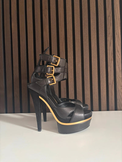 Gucci Gucci Black Leather Platform Gladiator Sandals