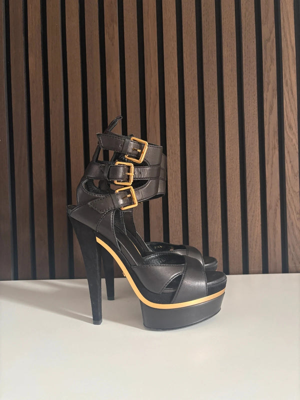 Gucci Gucci Black Leather Platform Gladiator Sandals