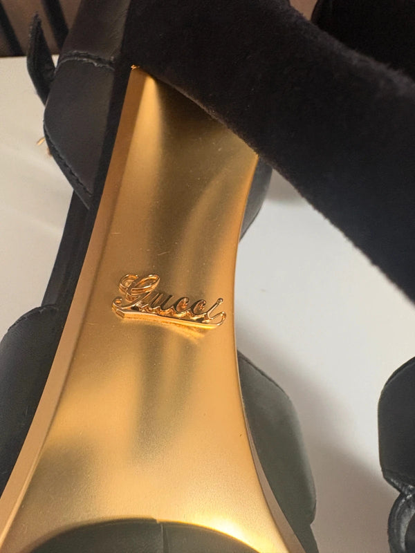 Gucci Gucci Black Leather Platform Gladiator Sandals - Detail