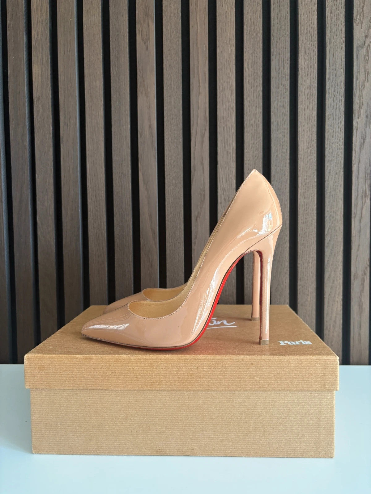 Christian Louboutin Pigalle Nude Christian Louboutin Pigalle 120 Nude Patent Leather Heels - main product view