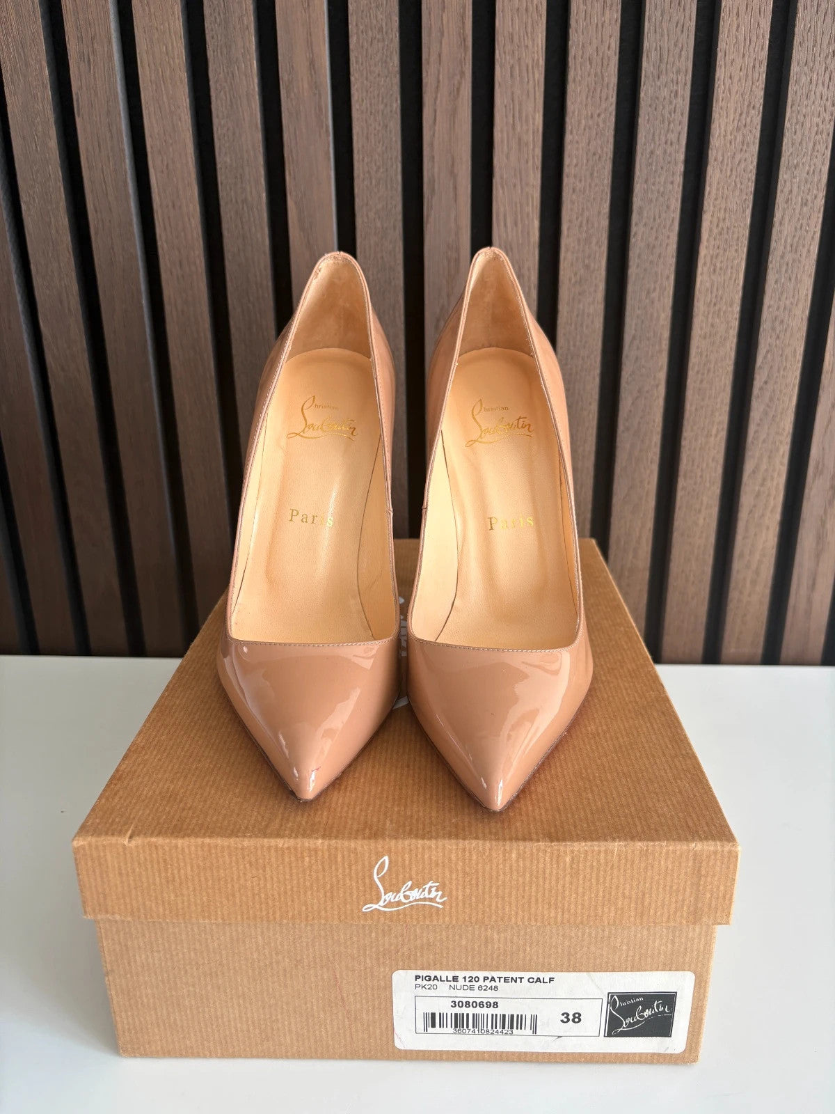 Christian Louboutin Pigalle Nude (image 6) Christian Louboutin Pigalle 120 Nude Patent Leather Heels - additional view 6