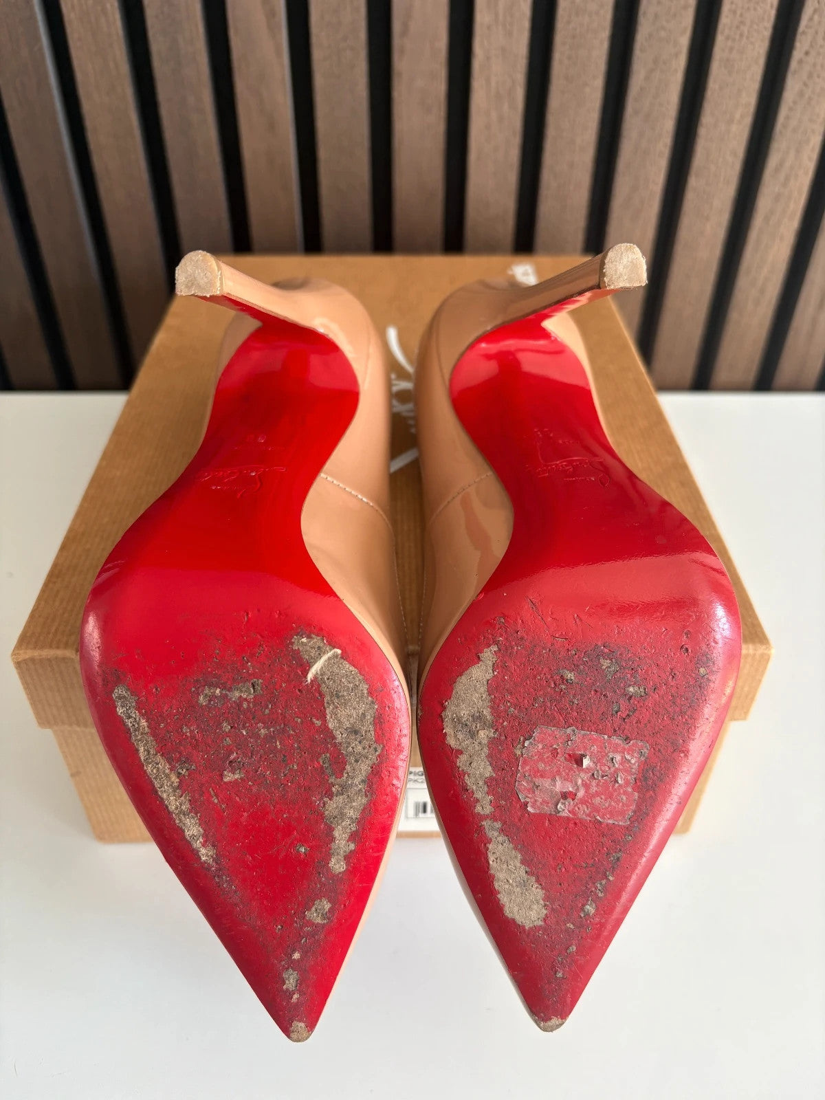 Christian Louboutin Pigalle Nude (image 5) Christian Louboutin Pigalle 120 Nude Patent Leather Heels - heel and construction