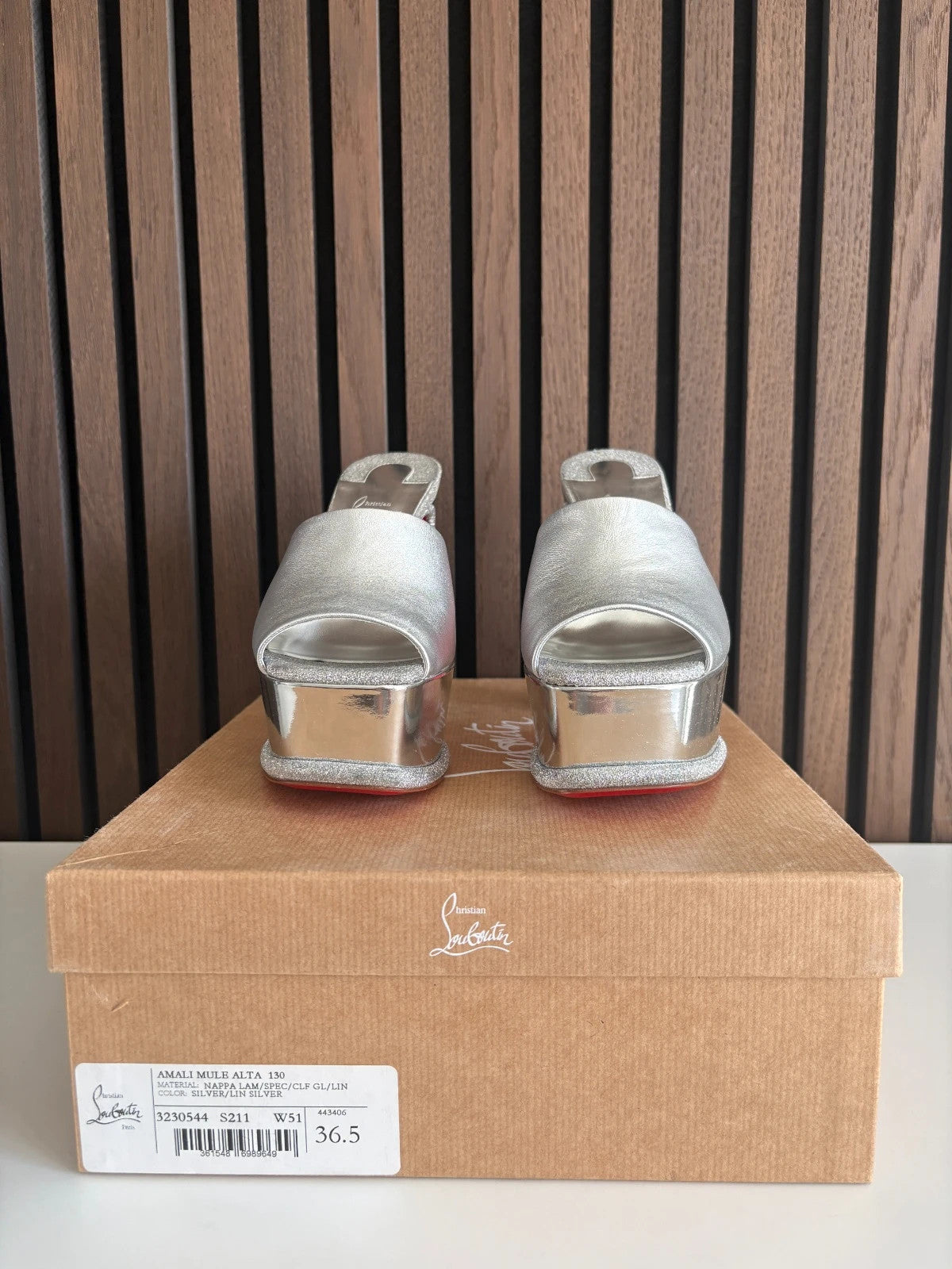 Christian Louboutin Amali Alta Silver (image 2) Christian Louboutin Amali Alta 130 Mule Platform Heels - alternate angle