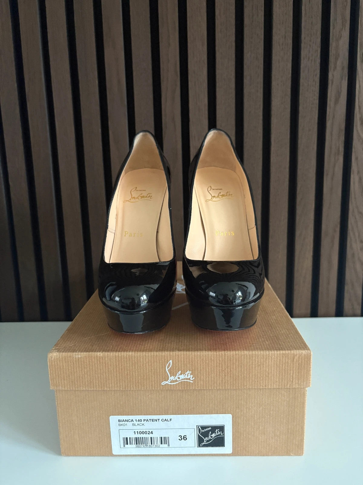 Christian Louboutin Bianca Black (image 3) Christian Louboutin Bianca 140 Patent Leather Platform Heels - detail view
