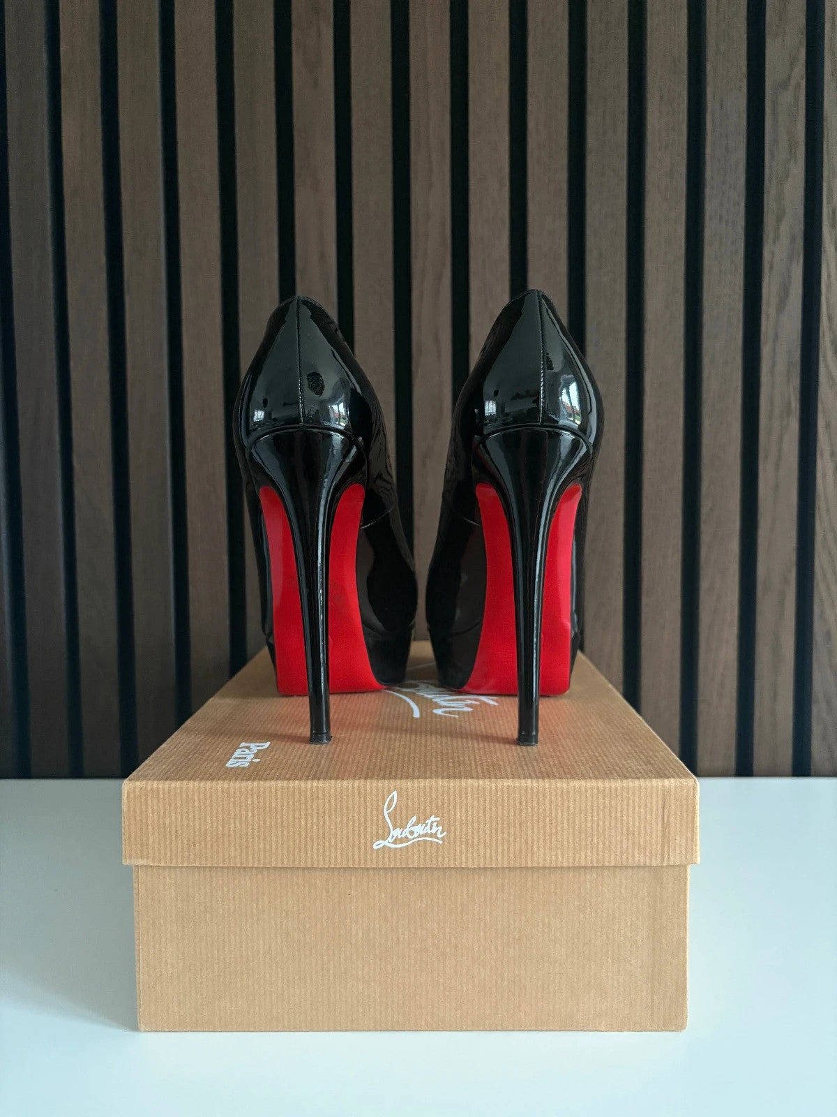 Christian Louboutin Bianca Black (image 4) Christian Louboutin Bianca 140 Patent Leather Platform Heels - red sole detail