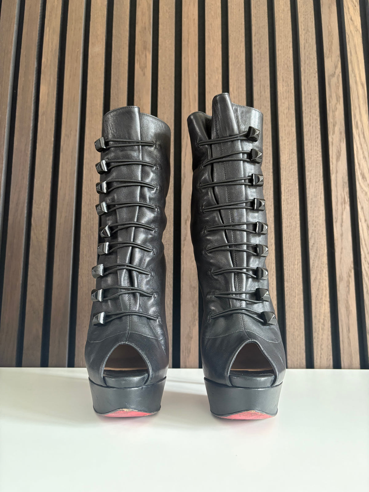 Christian Louboutin Alta Boutin 150mm heel Black Nappa Leather, pre-owned authenticated UK, additional view Christian Louboutin Alta Boutin 150mm Black Nappa Leather Size EU 38 - additional view 7