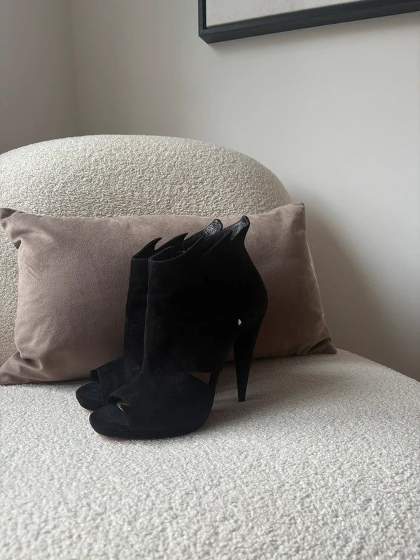 Christian Louboutin Belfeconica 120 Velour Suede Bootie Boots Black (EU 38 / UK 5) - Detail