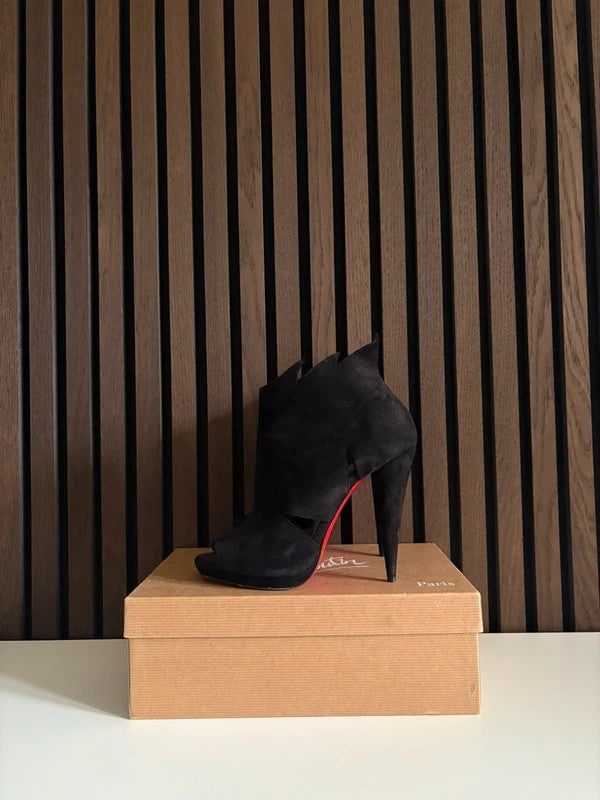 Christian Louboutin Belfeconica 120 Velour Suede Bootie Boots Black (EU 38 / UK 5)