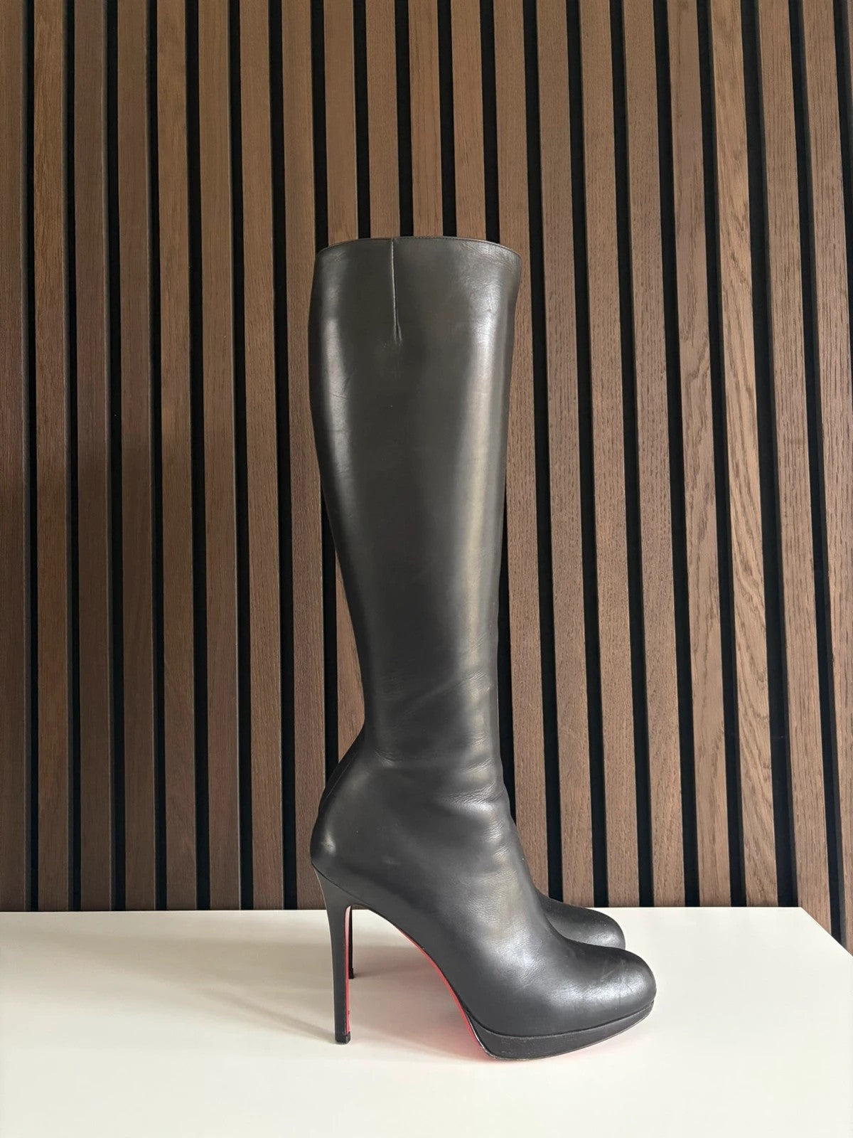 Christian Louboutin Bianca 120 Leather Black - Side Profile Christian Louboutin Bianca 120 Leather Black Boots (EU 38 / UK 5) - alternate angle
