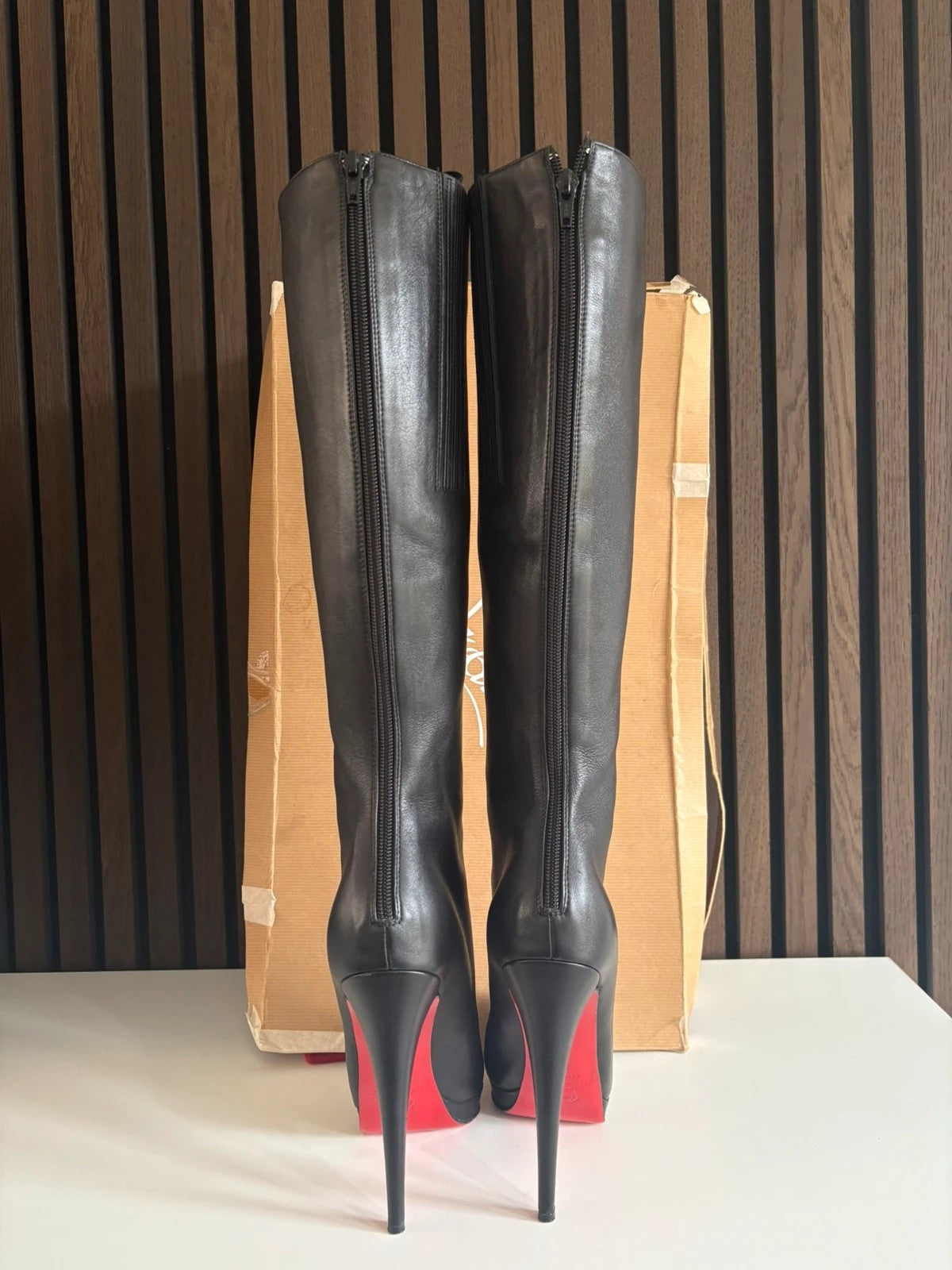 Christian Louboutin Botta 100 Leather Black - Interior Christian Louboutin Botta 100 Leather Black Boots (EU 39.5 / UK 6.5) - heel and construction