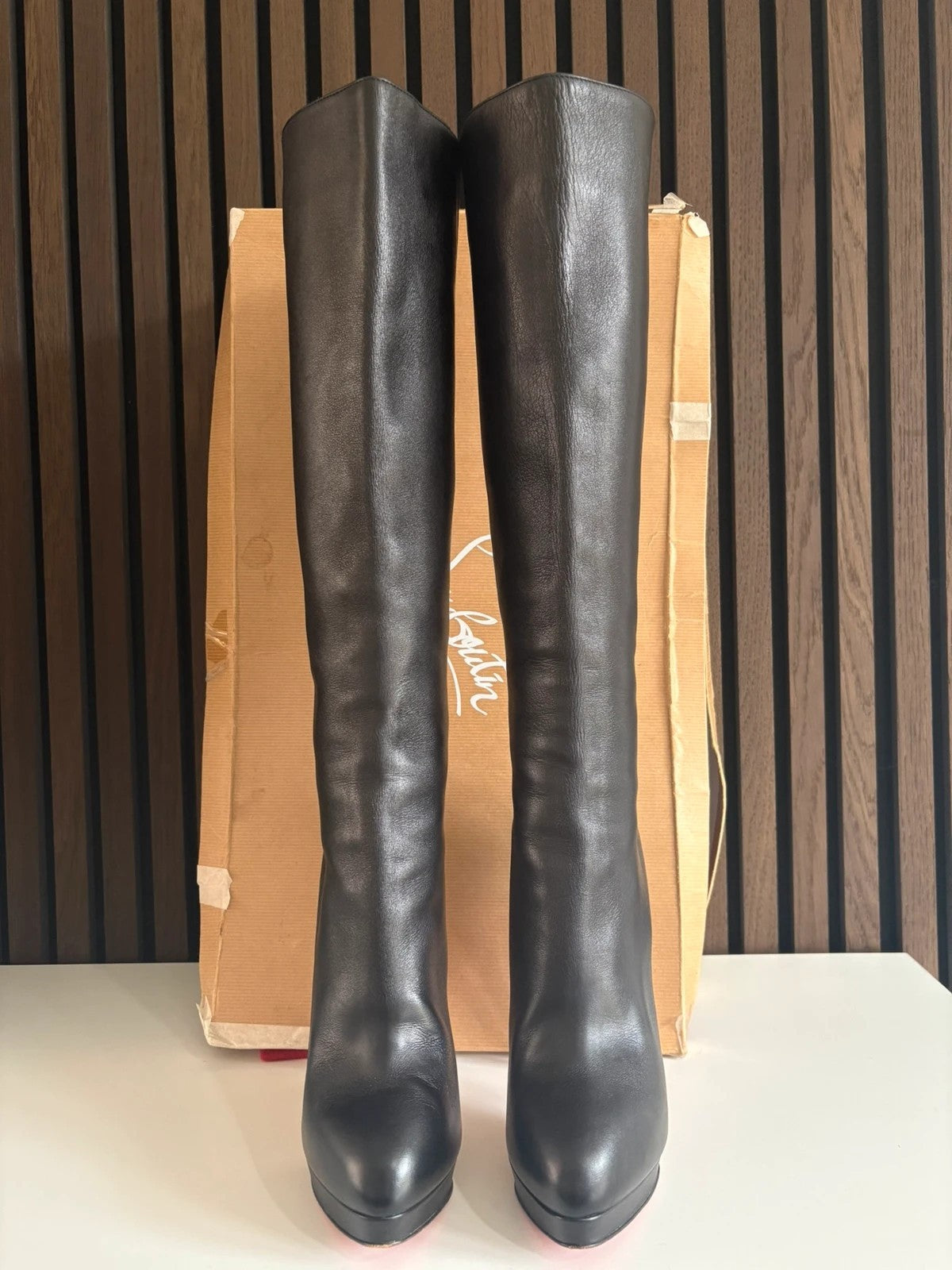 Christian Louboutin Botta 100 Leather Black - Heel Detail Christian Louboutin Botta 100 Leather Black Boots (EU 39.5 / UK 6.5) - detail view