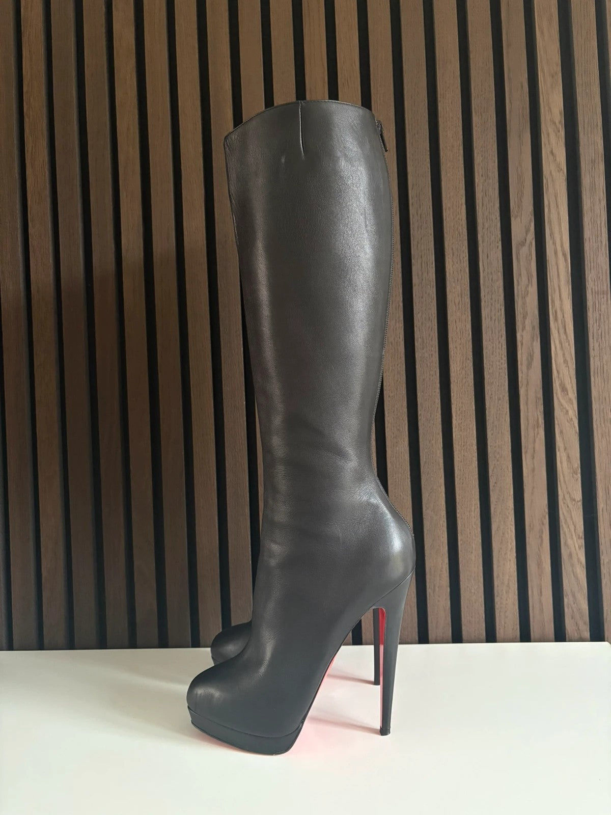Christian Louboutin Botta 100 Leather Black - Side Profile Christian Louboutin Botta 100 Leather Black Boots (EU 39.5 / UK 6.5) - alternate angle