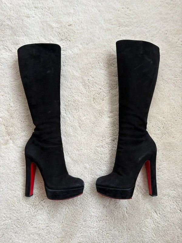 Christian Louboutin Suede Botta Knee High Boots Black (EU 36 / UK 3)