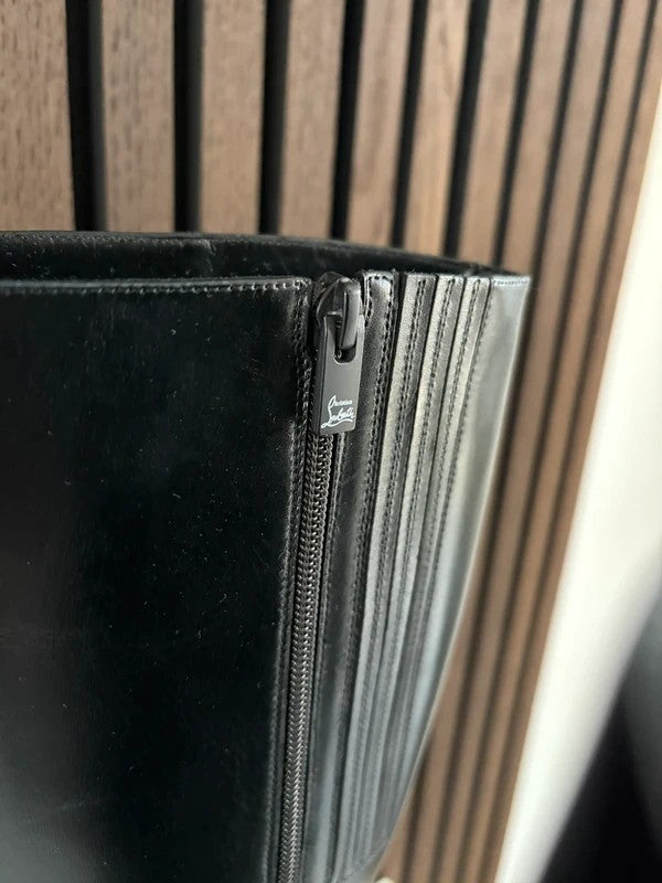 Christian Louboutin Condora Botta 85 Black Leather Knee High Boots (EU 38 / UK 5) - Detail