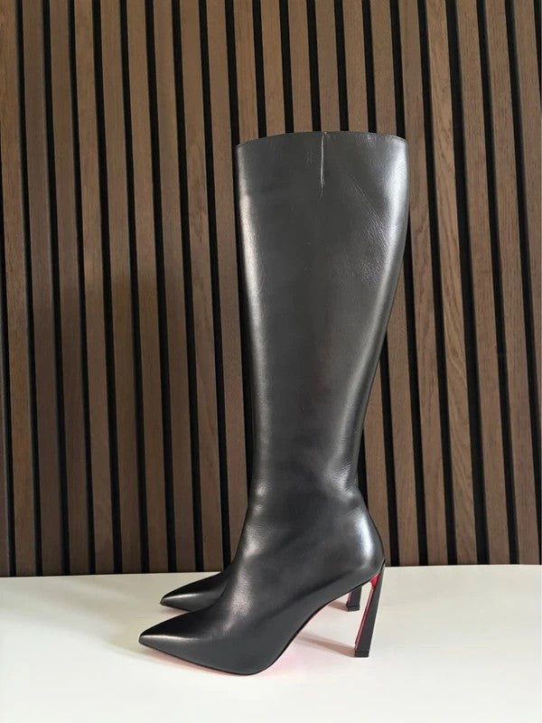Christian Louboutin Botta 85mm heel Black Leather, pre-owned authenticated UK Christian Louboutin Condora Botta 85 Black Leather Knee High Boots (EU 38 / UK 5) - main product view