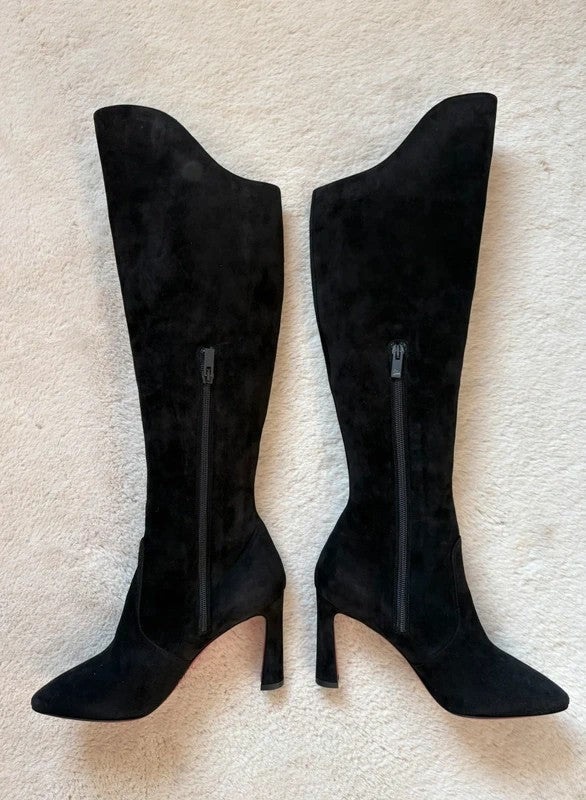 Christian Louboutin Botta 85mm heel Black Suede, pre-owned authenticated UK, side view Christian Louboutin Botta 85 Suede Black Boots (EU 36 / UK 3) - alternate angle