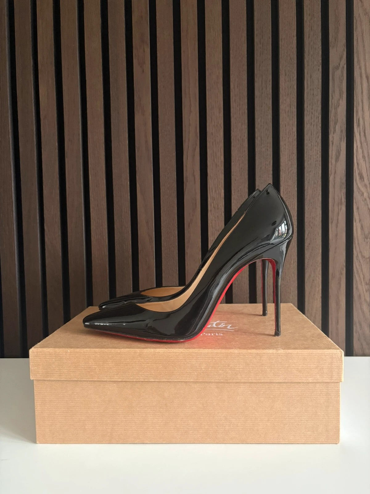 Christian Louboutin Court 100 Patent Leather Black - Front View Christian Louboutin Court 100 Patent Leather Black Heels (EU 41 / UK 8) - main product view