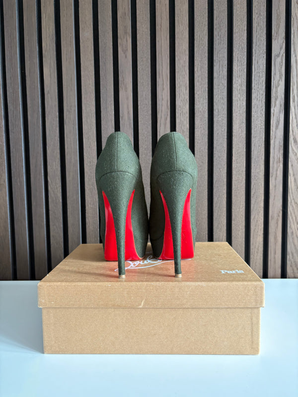 Christian Louboutin Flannel Loubout Ankle Platform Heels Olive Green (EU 36.5 UK 3.5) - Detail