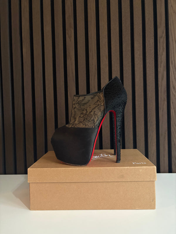 Christian Louboutin Satin Lace Chantilly Astrakan 160 Heels