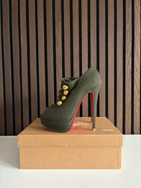 Christian Louboutin Flannel Loubout Ankle Platform Heels Olive Green (EU 36.5 UK 3.5)