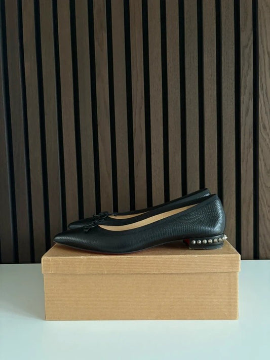 Christian Louboutin Hall Flat 100mm heel Black Leather, pre-owned authenticated UK