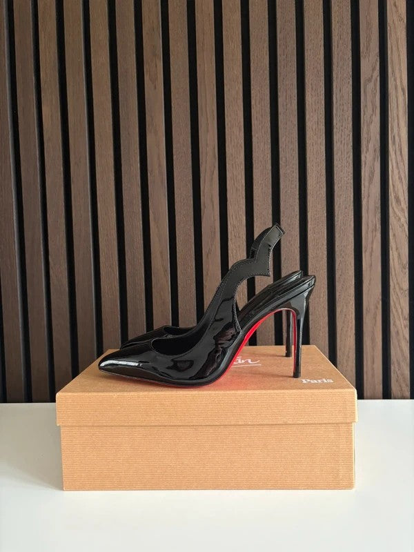 Christian Louboutin Hot Chick Sling Black Patent Leather Heels (EU 37 / UK 4)