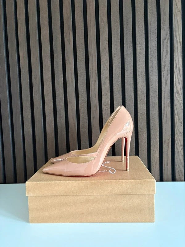 Christian Louboutin Iriza 100mm heel Apricot Patent Leather, pre-owned authenticated UK Christian Louboutin Iriza 100 Patent Leather Heels Nude (EU 38.5 / UK 5.5) - main product view