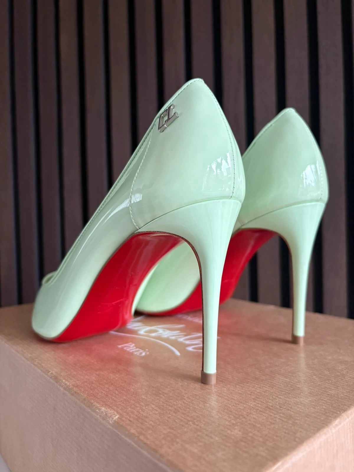 Christian Louboutin Kate 85 Patent Leather Black - Side Profile Christian Louboutin Kate 85 Patent Leather Black Heels (EU 38 / UK 5) - alternate angle