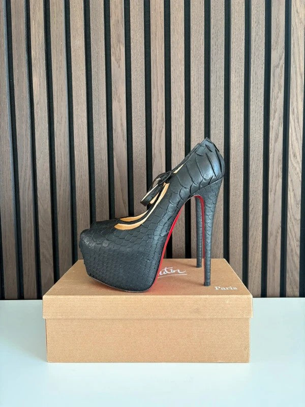 Christian Louboutin Lady Daf 100mm heel Black Leather, pre-owned authenticated UK Christian Louboutin Lady Daf Mary Jane Platform Heels Python Leather (EU 39.5 / UK 6.5) - main product view