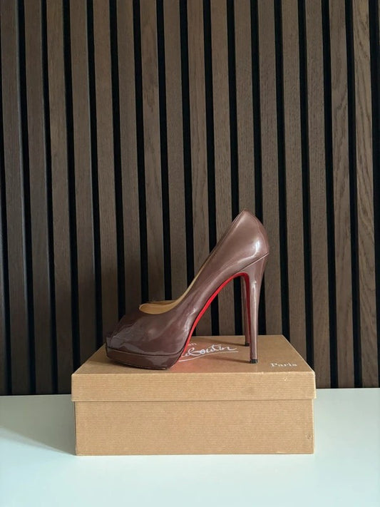 Christian Louboutin Lady Peep 150mm heel Burgundy Patent Leather, pre-owned authenticated UK