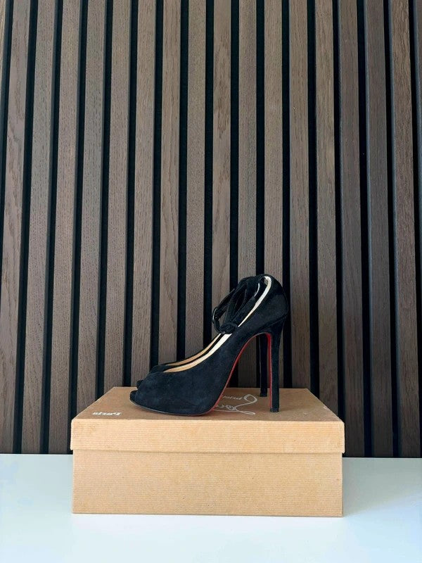 Christian Louboutin Mascaralta 100mm heel Black Suede, pre-owned authenticated UK Christian Louboutin Mascaralta Suede Ankle Strap Black (EU 36.5 / UK 3.5) - main product view