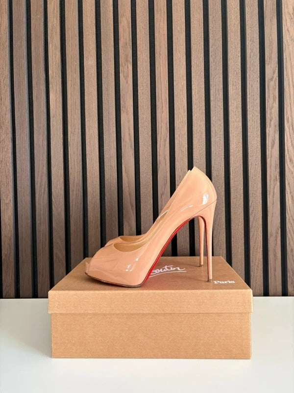 Christian Louboutin New Very Prive 120mm heel Apricot Leather, pre-owned authenticated UK Christian Louboutin New Very Prive 120 Nude Platform Heels (EU 39 / UK 6) - main product view