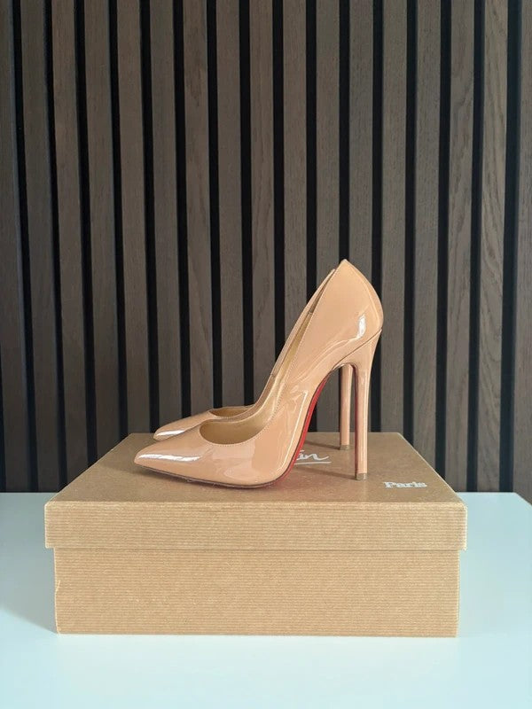 Christian Louboutin Pigalle 120mm heel Apricot Patent Leather, pre-owned authenticated UK Christian Louboutin Pigalle 120 Patent Leather Nude Heels (EU 37 / UK 4) - main product view