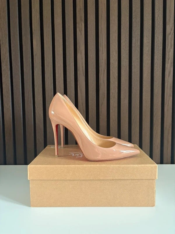 Christian Louboutin Kate 100 Nude Patent Leather Heels (EU 37.5 / UK 4.5) - Detail
