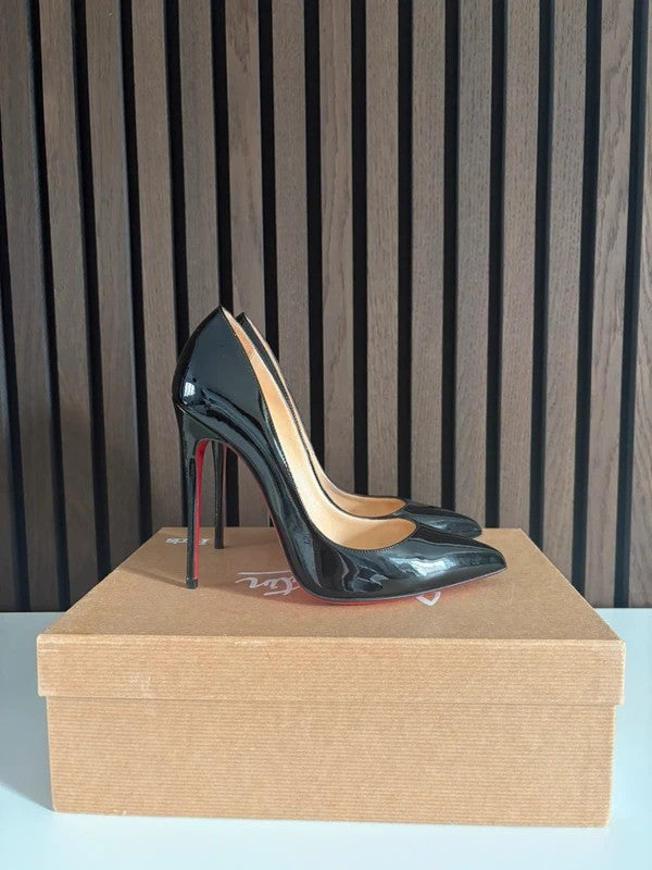 Christian Louboutin So Kate 120mm heel Black Patent Leather, pre-owned authenticated UK, heel and sole detail Christian Louboutin So Kate 120 Patent leather Heels (EU 36.5 / UK 3.5) - detail view