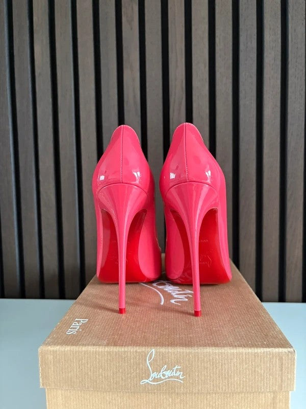 Christian Louboutin So Kate 120mm heel Pink Patent Leather, pre-owned authenticated UK, close-up detail Christian Louboutin So Kate 120 Pink Patent Leather Heels (EU 37 / UK 4) - heel and construction