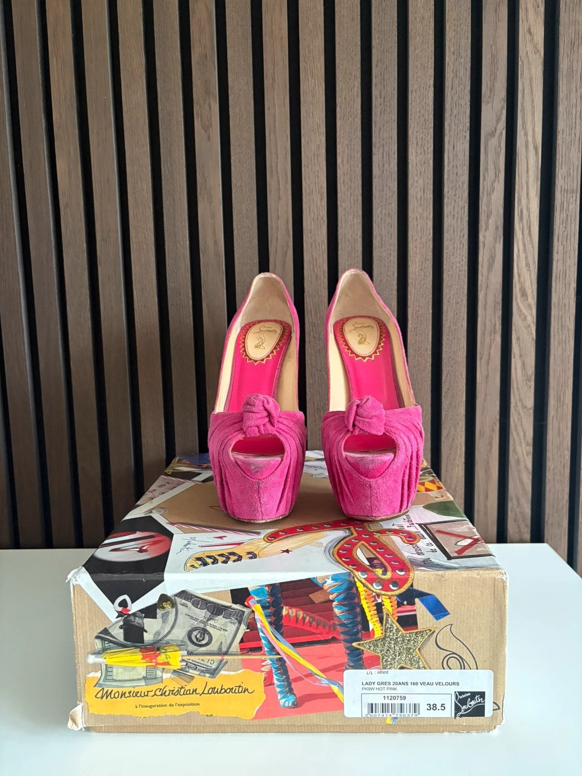 Christian Louboutin Special Edition Lady Gres 160 Velour 160 Leather Pink - Heel Detail Christian Louboutin Special Edition Lady Gres Velour 160 Leather Pink Heels (EU 38.5 / UK 5.5) - detail view