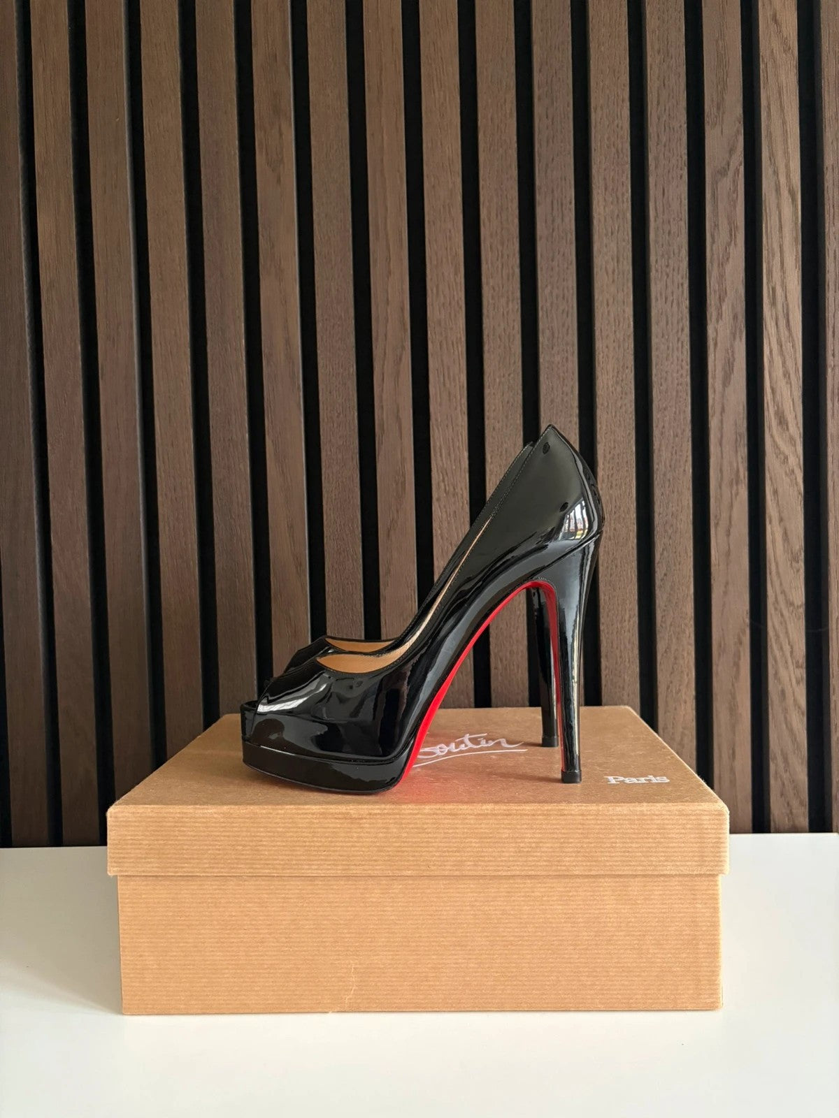 Christian Louboutin Very Prive 120 Patent Leather Black - Front View Christian Louboutin Very Prive 120 Patent Leather Black Heels (EU 36 / UK 3) - main product view