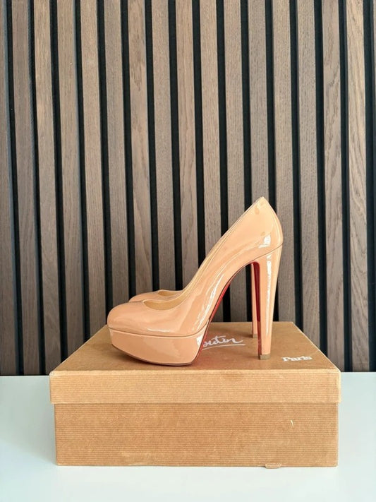 Christian Louboutin Vickybass 140mm heel Apricot Patent Leather, pre-owned authenticated UK