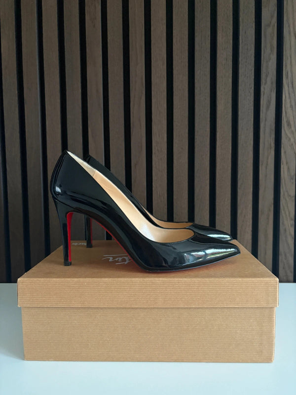 Christian Louboutin Pigalle 85 Black Patent Leather Heels - Detail