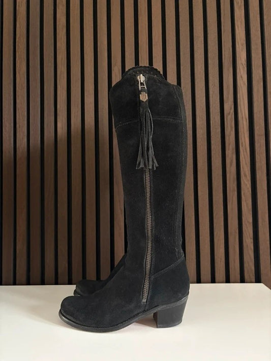 Fairfax & Favor Regina Knee High 100mm heel Black Suede, pre-owned authenticated UK