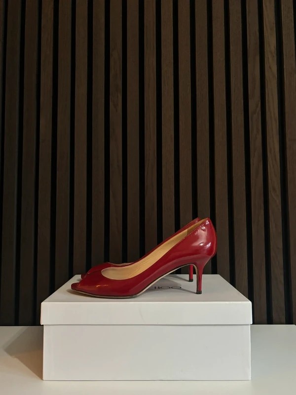 Jimmy Choo 100mm heel Red Leather, pre-owned authenticated UK Jimmy Choo Peep Toe Heels Red (EU 38.5 / UK 5.5) - main product view