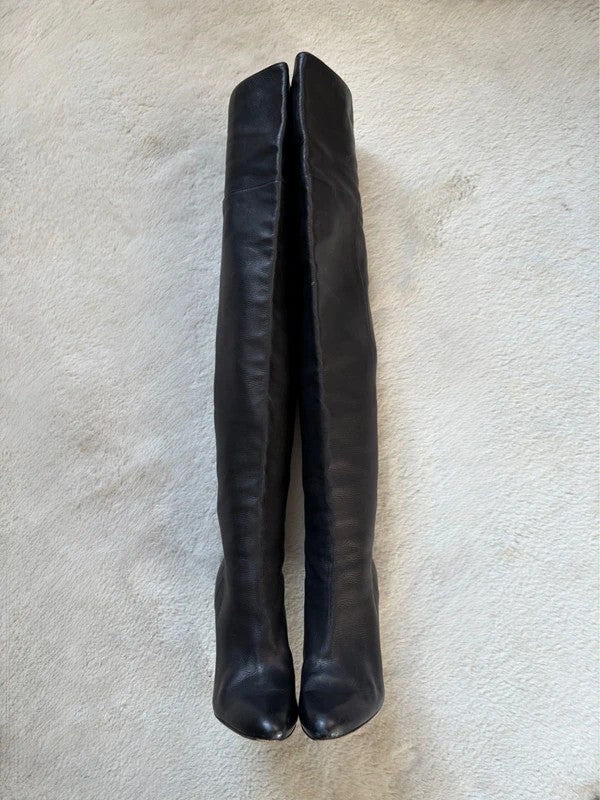 Jimmy Choo Hayley 100mm heel Black Leather, pre-owned authenticated UK, heel and sole detail Jimmy Choo Hayley 100 Leather Over the knee boots black (EU 38 / UK 5) - detail view