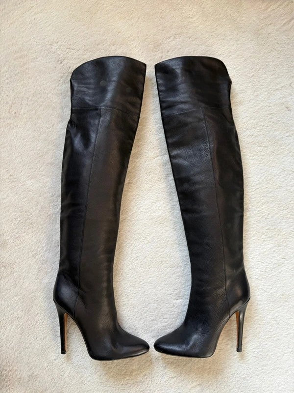 Jimmy Choo Hayley 100mm heel Black Leather, pre-owned authenticated UK, side view Jimmy Choo Hayley 100 Leather Over the knee boots black (EU 38 / UK 5) - alternate angle
