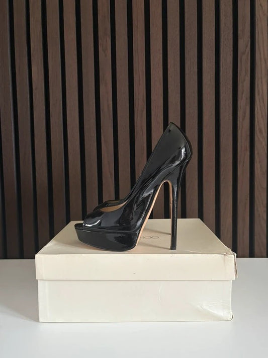 Jimmy Choo Vibe 150mm heel Black Patent Leather, pre-owned authenticated UK